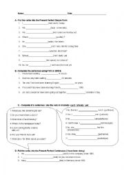 English Worksheet: PRESENT PERFECT VS PRESENT PERFECT CONTINUOUS