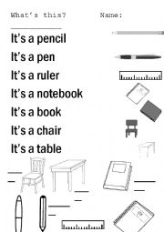 English Worksheet: My School Things 2 - P1