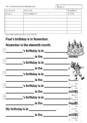 English Worksheet: Months and birthdays P3