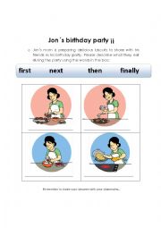 English Worksheet: Jons birthday party