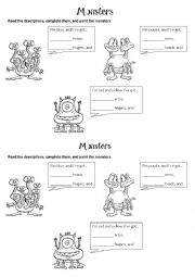 English Worksheet: Descriptions - Body Parts - Monsters