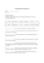 English Worksheet: Photography Terminology Quiz