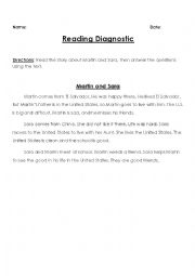 English Worksheet: Reading Diagnostic Quiz - Short Text with Follow-up Comprehension Questions