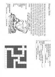 English Worksheet: Hungry Birds Story and Crossword