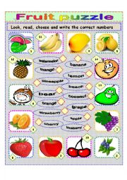 English Worksheet: Fruit puzzle