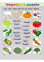 English Worksheet: Learn veggies by puzzle