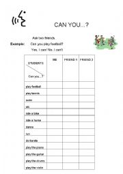 English Worksheet: Can you play football?