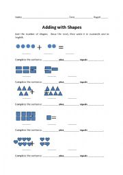 English Worksheet: Add single digits with shapes