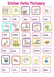 English Worksheet: KITCHEN VERBS PICTIONARY 1