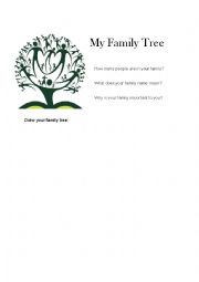 English Worksheet: My family tree and family relations