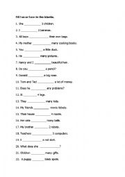 English Worksheet: verb to have
