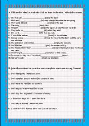 English Worksheet: Full infinitive, Bare infinitive or Gerund?? 