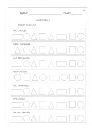 English Worksheet: shapes and numbers