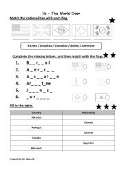 English Worksheet: Countries and nationalities