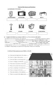 English Worksheet: There is/there are- Parts of the house- Furniture