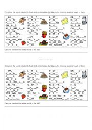 English Worksheet: Food and drink vocab to fill in