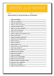English Worksheet: When/While invite the second part of the sentence