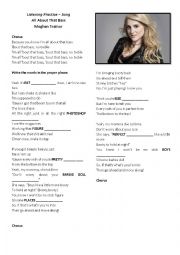 English Worksheet: Song Worksheet - All About that Bass - Megan Trainor