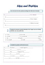 English Worksheet: Like + Ing