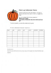 English Worksheet: Warm Up Halloween Game