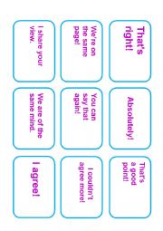 English Worksheet: Agreement and Disagreement Cards