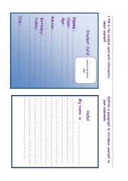 English Worksheet: STUDENT CARD