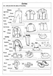 English Worksheet: Clothes - Colors