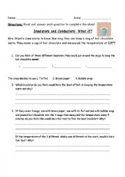 English Worksheet: Thermal Insulators and Conductors Experiment