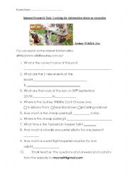 English Worksheet: Internet task on excursion to the Wildlife Zoo Sydney