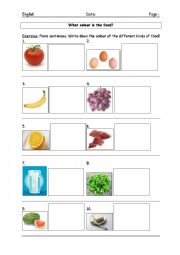 English Worksheet: Food and Colours