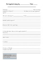 English Worksheet: For/against essay