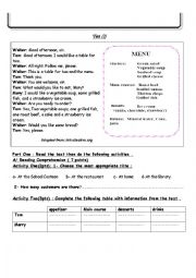 English Worksheet: test eating at a restaurant