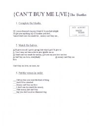 English Worksheet: Cant buy me love- The Beatles