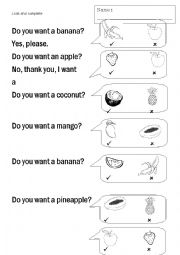 English Worksheet: Fruit -  I want - P3