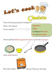 English Worksheet: Lets cook omelette