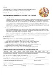 English Worksheet: Healthy Diet for Teenagers