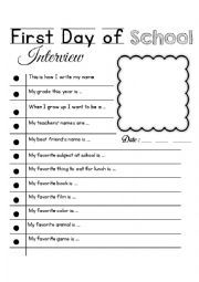 English Worksheet: First Day of School Interview