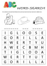 English Worksheet: Alphabet Word Search (G, H, I)