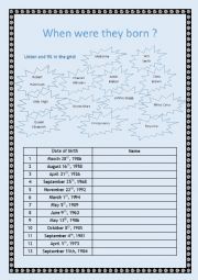 when were they born worksheet and flashcards 2/2