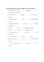English Worksheet: The Use of Enough