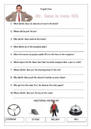 English Worksheet: WH questions/ Mr bean in room 426