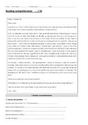 English Worksheet: reading comprehension last weekend  email