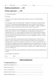 English Worksheet: yesterday letter