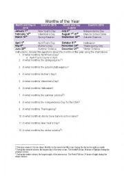 English Worksheet: Months of the Year and Generic Holidays