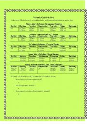 Work Schedules Worksheet