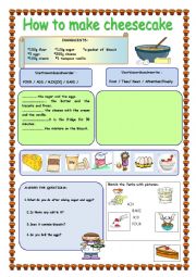 English Worksheet: HOW TO MAKE  CHEESECAKE/ Recipe