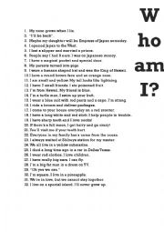 English Worksheet: Who am I?