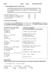 English Worksheet: Diagnostic Test 9th grade