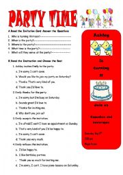 English Worksheet: PARTY TIME