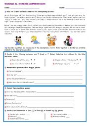 English Worksheet: reading comprehension